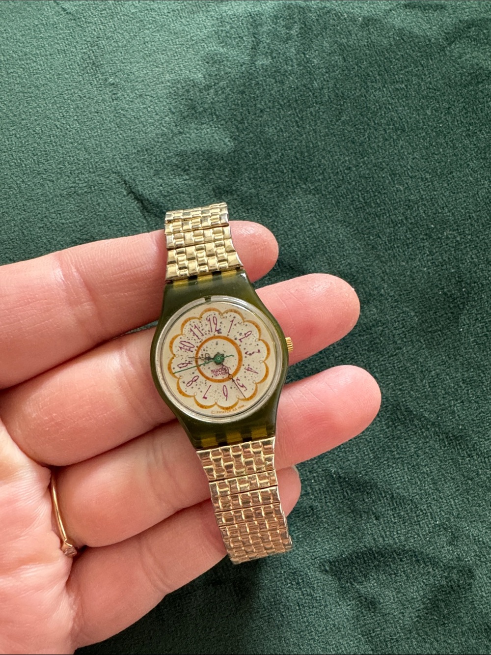 Green Dial Watch with Gold Stretch Bracelet